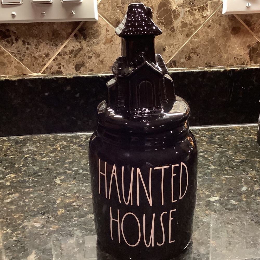 Rae Dunn black haunted house canister